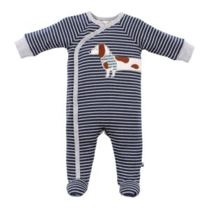 image of baby striped with dog applique