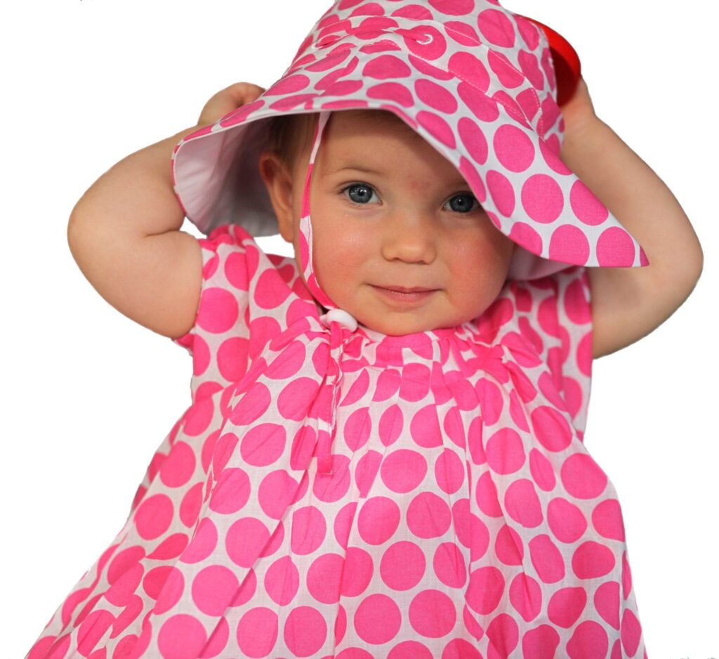 image girls dress and hat pink spots